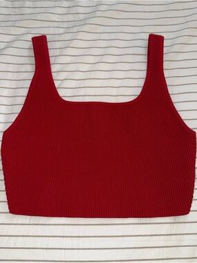 Aritzia Babaton Red Ribbed Square-Neck Crop Top